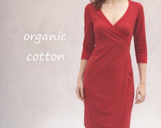 organic cotton wrap dress, wrap dress biological cotton, tricot wrap dress GOTS certified cotton