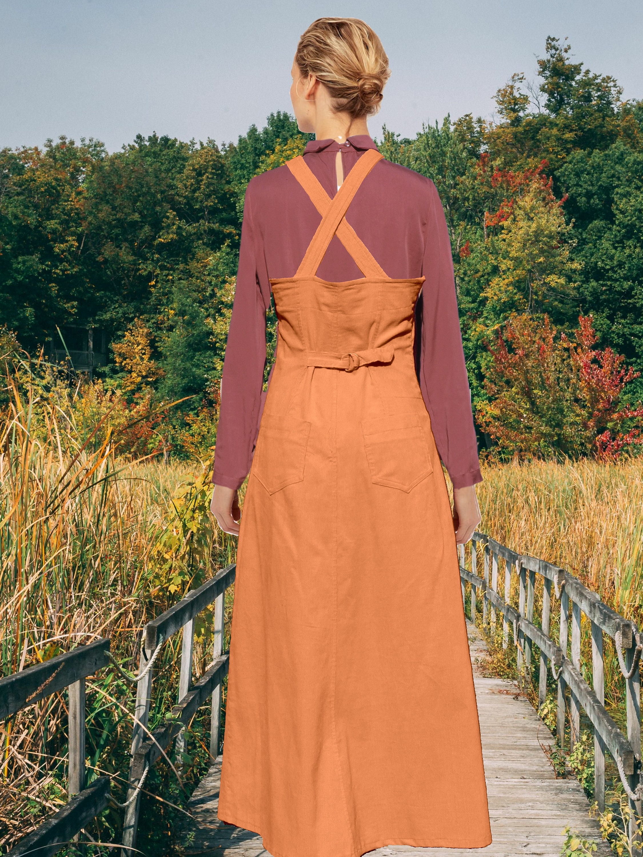 Corduroy pinafore dress, maxi corduroy pinafore dress