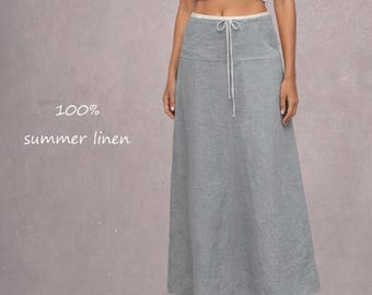 long linen skirt, lange linnen rok,  long wide summer skirt, lange wijde zomerrok, long beach skirt, lange srtand rok, chambray linen skirt