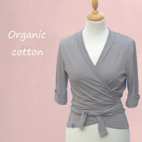 organic cotton wrap top, jersey knitted cardigan biological cotton