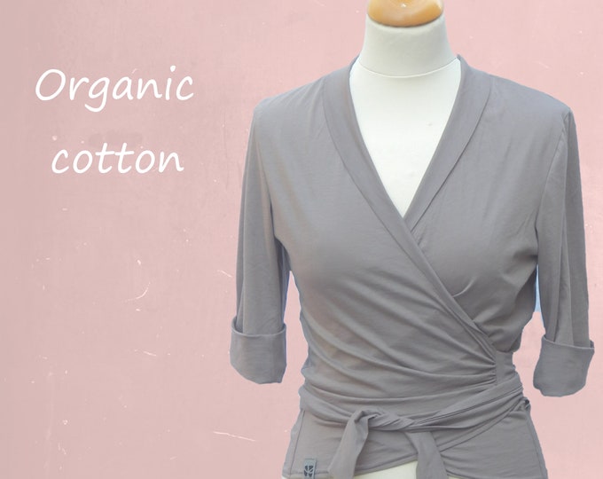 organic cotton wrap top, jersey knitted cardigan biological cotton