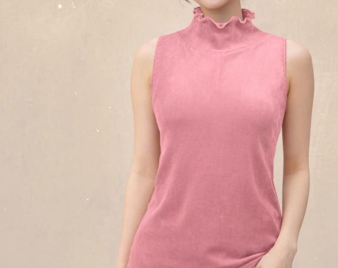 velvet tank top with scalloped collar