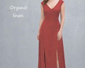 Leinenkleid, Langes Kleid Bio-Leinen, Langes Leinenkleid Bio-Leinen, Leinen-Strandkleid GOTS-zertifiziertes Leinen, Fair Trade