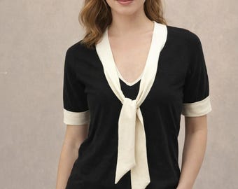 retro shirt organic cotton, shirt with tie,  T shirt biological cotton, shirt GOTS certified cotton