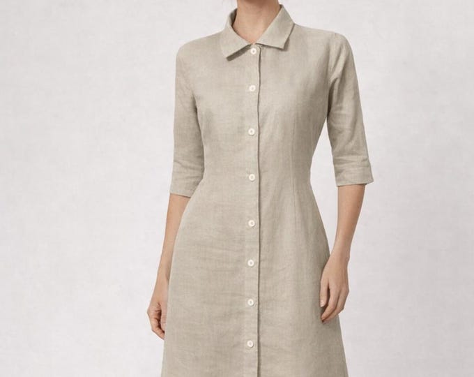Long linen blouse- dress, linen tunic, linen dress, tailored linen blouse dress