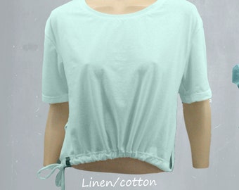 Basic linen- cotton knotted T shirt