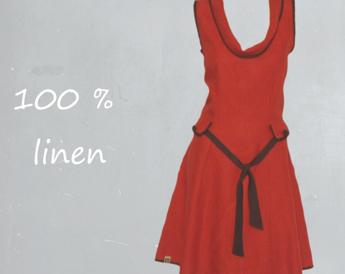 retro A-line dress, A-line dress organic linen, design dress GOTS certified biological linen