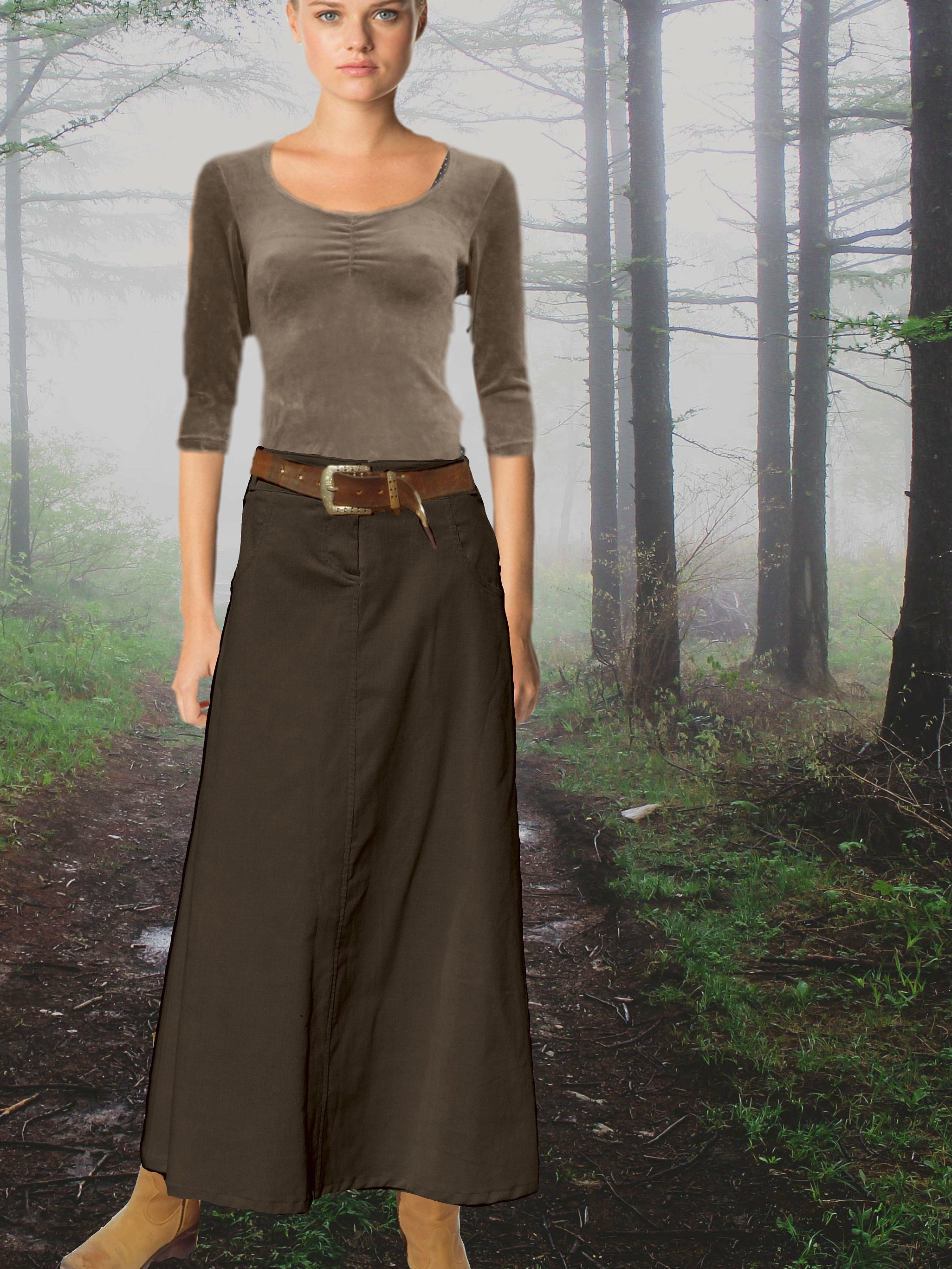 Women's Button Front Long Ankle Length Tiered Corduroy Maxi Skirt