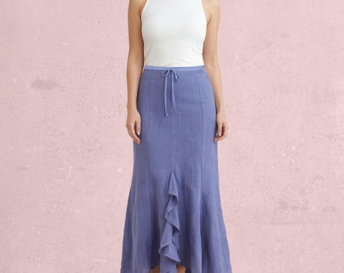 linen maxi skirt with ruffles split