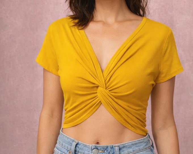 cropped organic cotton knot shirt, T shirt biological cotton, cropped shirt GOTS certified cotton