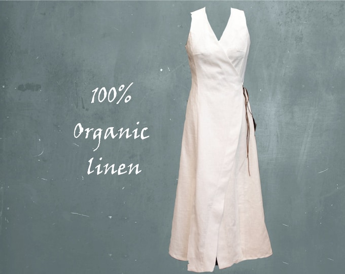 organic linen wrap maxi dress, long wrap dress biological linen, recyclable dress