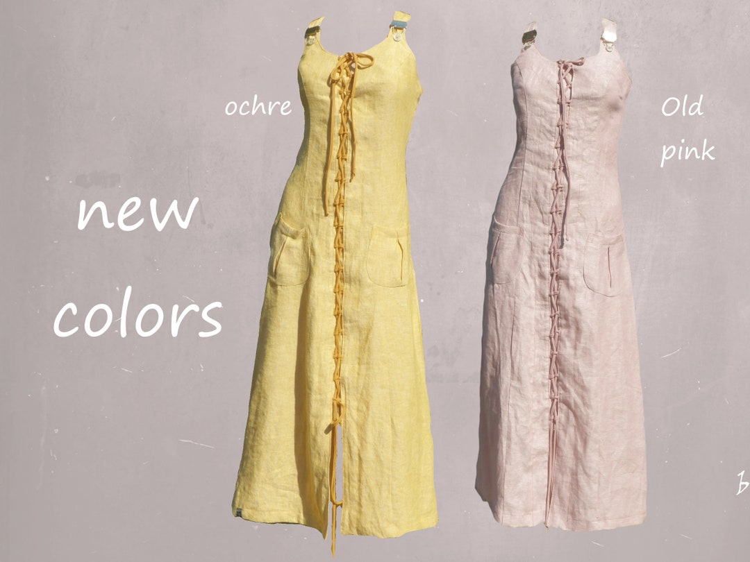 Linen Overall Dress, Long Summer Dress, Long Amarican Jumper Dress
