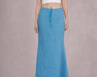 long linen skirt hour glass line, lange linnen rok in zandloper lijn, long summer linen chambray skirt, lange zomerlinnen chambray rok