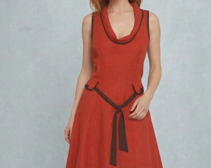 retro A-line dress, A-line dress organic linen, design dress GOTS certified biological linen