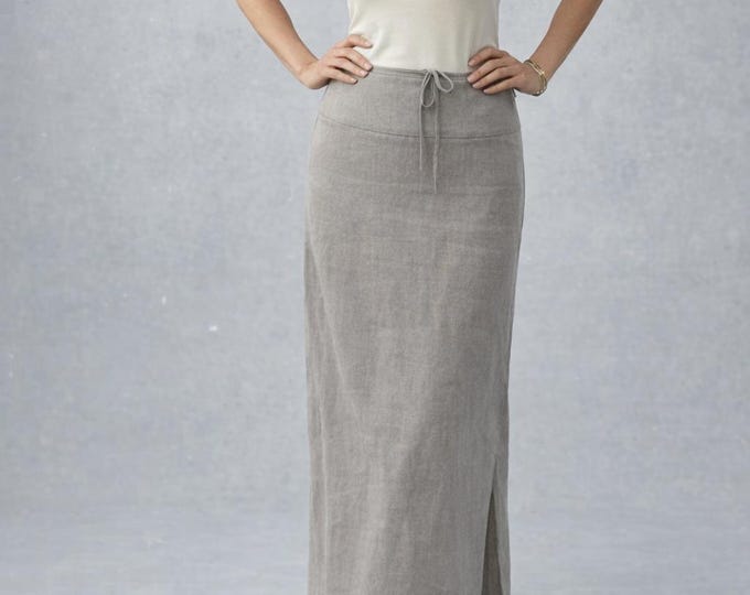 organic linen maxi pencil skirt, long pencil skirt with slit, certified organic linen skirt