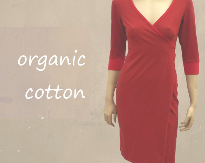 organic cotton wrap dress, wrap dress biological cotton, tricot wrap dress GOTS certified cotton