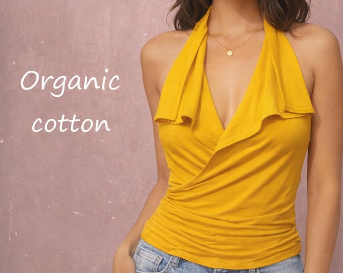 organic cotton wrap camisole, wrap singlet biological cotton, wrap top certified cotton
