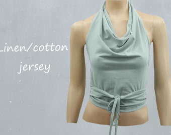 wrap top in linen- cotton jersey