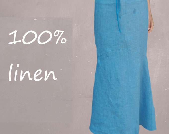 long linen skirt in hour glass line, long summer skirt, beach skirt