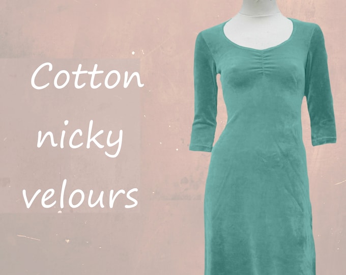velours maxi pencil dress with pleated V neckline
