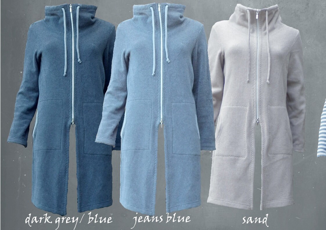 organic cotton fleece jogging jacket, long fleece jacket, jogging