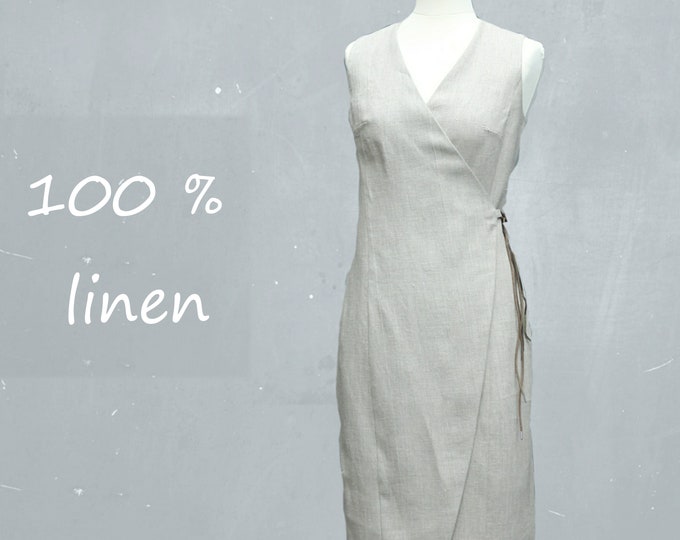 organic linen wrap dress, linen dress, biological linen, recyclable, ready for recycling, fair trade, sustainable, fair fashion, GOTS