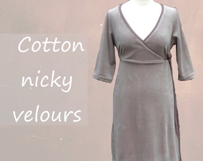 velours A-linedress with wrap V neckline