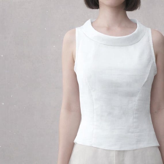 linnen bloesje met boothals colletje, linen blouse, linnen top, linnen zomerblousje