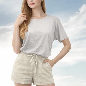 Basic T shirt in linnen- katoen mix / Basic linen- cotton T shirt afbeelding 7