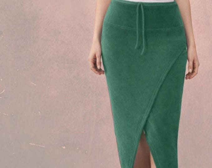 velvet midi pencil skirt
