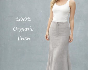 linen skirt, organic linen A-line maxi skirt, lange A-lijn rok gecertificeerde linnen, fair fashion, fair trade, eerlijke kleding