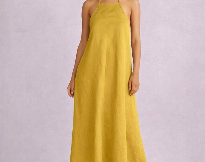 Maxi summer swing dress in linen cotton mix
