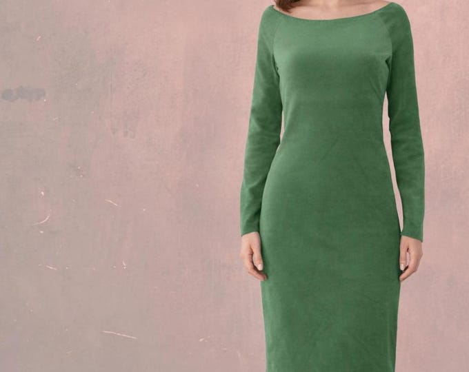 Velvet pencil dress with boatneck