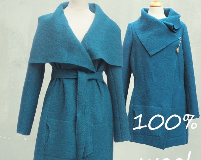 Woolen jacket, vest-jacket in boiled wool, recycable jacket