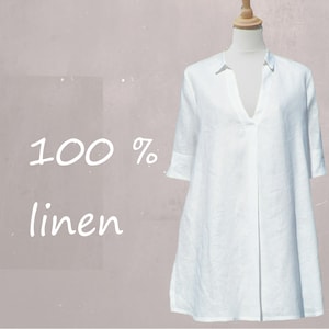 Linen A-line blouse-dress, linen tunic, linen A-line dress