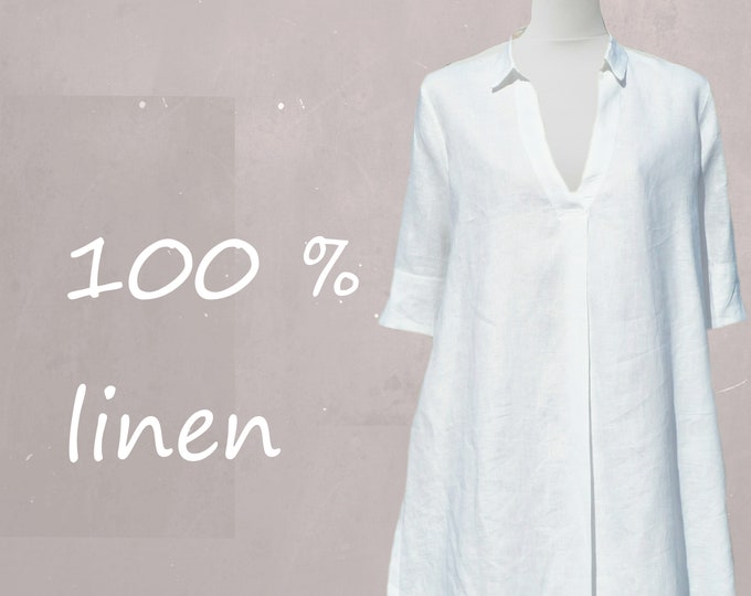 Linen A-line blouse-dress, linen tunic, linen A-line dress