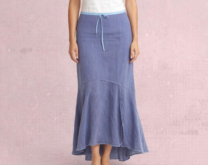linen maxi skirt in hour glass line with asymmetric hem