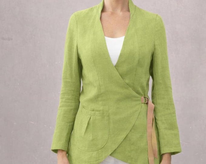 linen blazer  with asymmetric closure