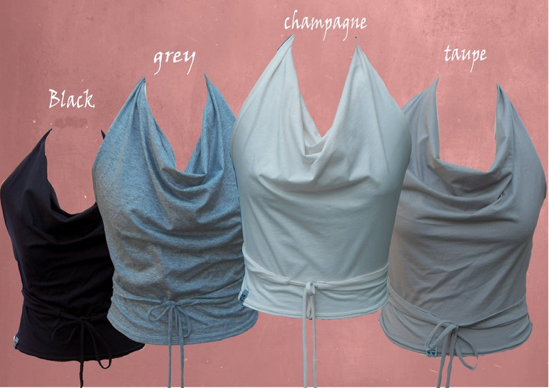 wrap top organic cotton, halter top biological cotton, sustainable clothing, fair trade clothing image 2