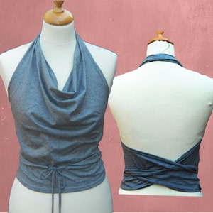 wrap top organic cotton, halter top biological cotton, sustainable clothing, fair trade clothing grey