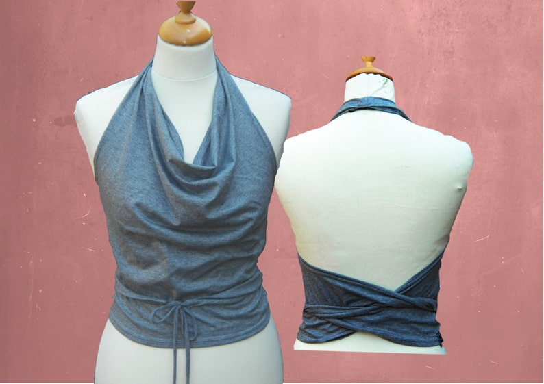 wrap top organic cotton, halter top biological cotton, sustainable clothing, fair trade clothing grey