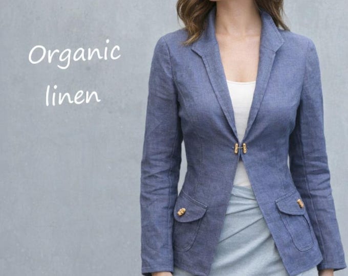 organic linen jacket, blazer, jacket biological linen, handmade jacket, recyclable jacket, ready for recycling jacket