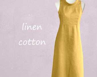Klassisches Kleid mit Rollkragen aus Leinen-Baumwoll-Mix
