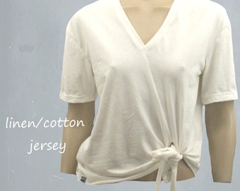 Basic linen- cotton knotted T shirt