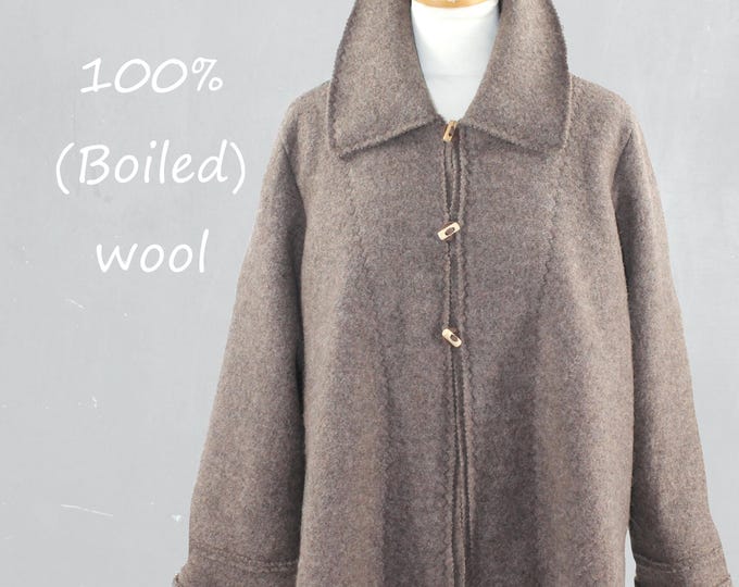 Boiled wool A-line cardigan-jacket