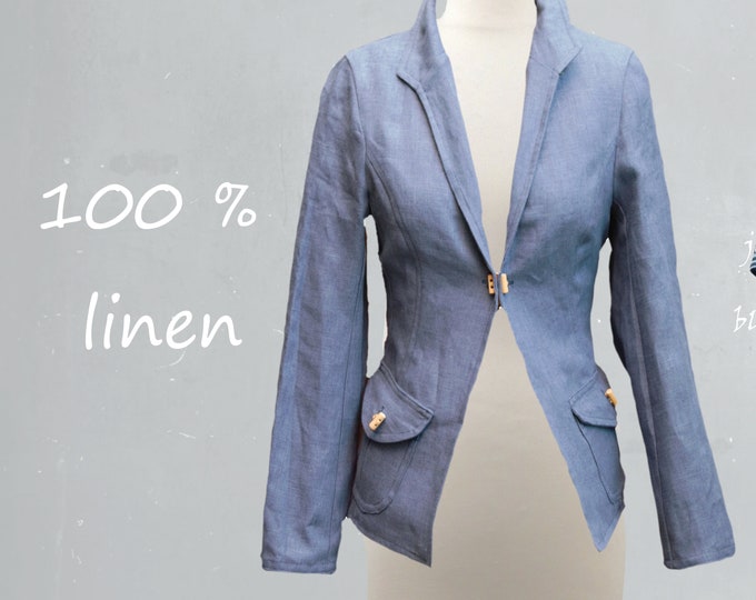 organic linen jacket, blazer, jacket biological linen, handmade jacket, recyclable jacket, ready for recycling jacket