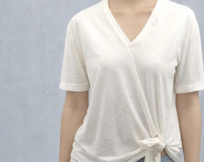 Basic linen- cotton knotted T shirt