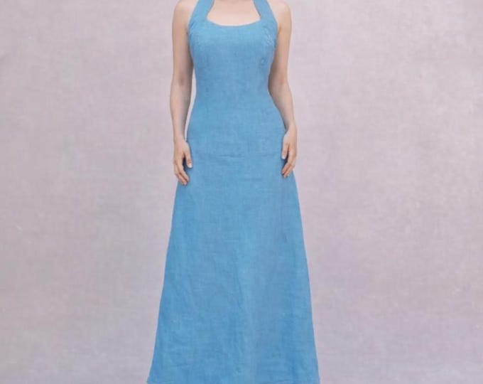 linen summer dress, long summer dress, beach dress, long beach dress, linen chambray dress, long linen dress