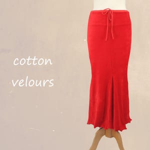 velvet maxi  pencil skirt with ruffles and scalloped hem