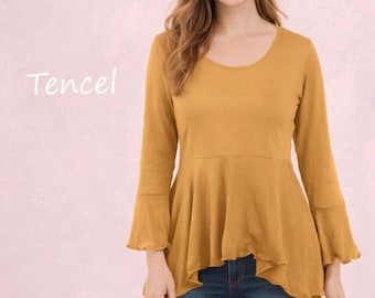 Top de tencel con cintura alta y vuelta acampanada/ Top de tencel en reloj de arena